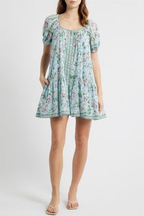 Cleobella Elodie Floral Drop Waist Minidress in Luna Flora Print at Nordstrom, Size X-Large