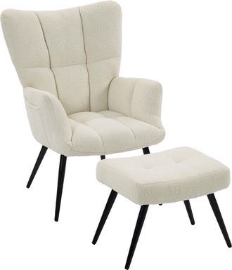 HOMCOM Homcom Poltrona Con Poggiapiedi In Tessuto Teddy Con Schienale Alto, Beige