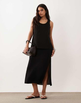 Asos Vestito midi a colonna a doppio strato nero
