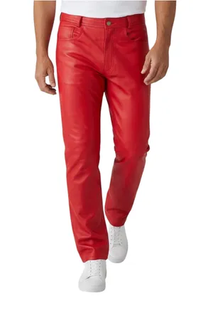 Infinity Leather Mens Red Lamb Leather 501 Biker Jeans - Legacy