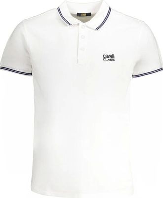 Cavalli Polo Shirts, male, White, Size: 2XL Classic Polo Shirt with Contrast Embroidery