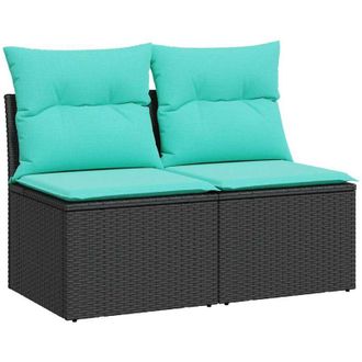 vidaXL Set Sof&aacute;s Jard&iacute;n Y Cojines 2 Pzas Rat&aacute;n Sint&eacute;tico Acacia Negro Vidaxl