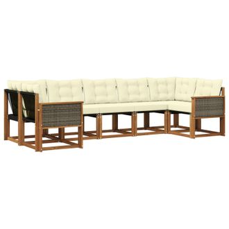 vidaXL Conjunto De Sof&aacute;s De Exterior Con Coj&iacute;n 7 Pcs Natural Y Crema Vidaxl