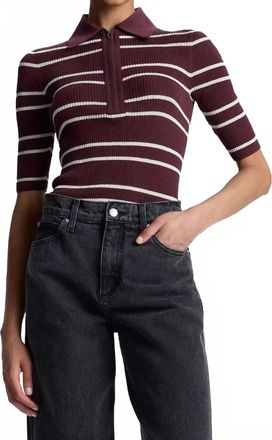 A.L.C. Cooper Fine Cotton Ribbed Top In Carob Wide Stripe