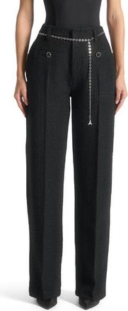 Mani&egrave;re De Voir Nathalie Tweed Trousers with Belt in Black at Nordstrom, Size 8