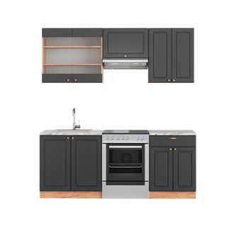Vicco Mueble De Cocina Fame-line, Antracita Casa De Campo/roble Kraft Dorado, 200 Cm, Et M&aacute;rmol