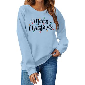 Generic Christmas Letter Printed Sweatshirts For Women, Holiday Festive Cosy Pullover Tops Xmas Novelty Cute Merry Christmas Jumper 2025 Crew Neck Oversized L