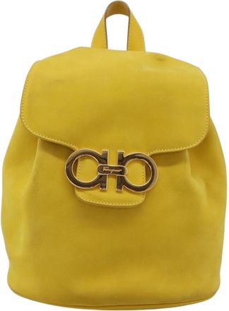 Ferragamo Gancini Suede Yellow Suede Backpack Bag (Pre-Owned)
