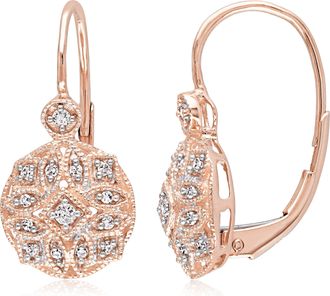 Mimi & Max 1/8ct TW Diamond Vintage Leverback Earrings 14k Rose Gold