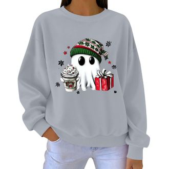 Generic Christmas Printed Sweatshirts For Women, Xmas Novelty Cute Graphic Christmas Jumper 2025 Crew Neck Oversized Long Sleeve T Shirts Holiday Festive Cosy