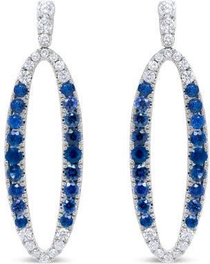 House of Brilliance 18K White Gold 1 1/10 Cttw Diamond & Sapphire Openwork Oval Shaped Dangle Earrings at Nordstrom