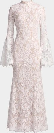 Mac Duggal Lace Flare Sleeve Mermaid Gown
