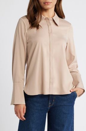 Wit & Wisdom Flare Cuff Button-Up Shirt in Champagne at Nordstrom, Size X-Large