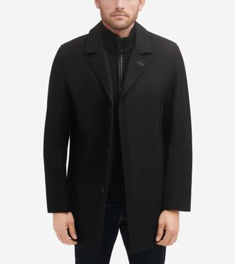 Cole Haan Mens Wool Blend Car Coat - Black Size Medium