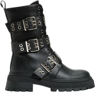 Twinset Leren sneakers met rubberen zool - Dames - Veterlaarzen - Zwart - 39 EU - Schoenen
