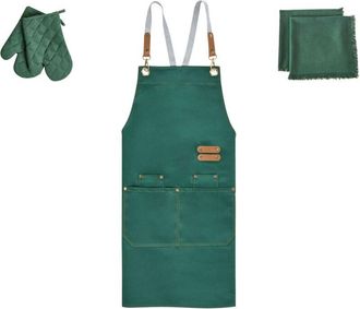 Beliani Beliani - Conjunto De Textiles De Cocina Delantal Guantes De Horno Pa&ntilde;os De Cocina Verde Brassica