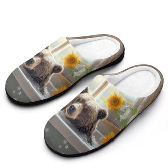 Generic Funny Bear Bathroom Sunflower Womens Slippers Warm House Slippers Indoor House Shoes with Anti-Skid Rubber Sole