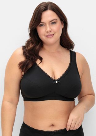 Sheego Entlastungs-BH SHEEGO, Damen, Gr. 11,5, Cup B, schwarz, 95% Baumwolle, 5% Elasthan, Netzmaterial:100% Polyamid, Spitze:10% Elasthan, 90% Polyamid, BHs