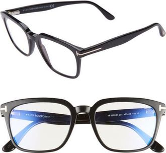 Tom Ford Tom Ford 53mm Blue Light Blocking Square Optical Glasses in Shiny Black at Nordstrom