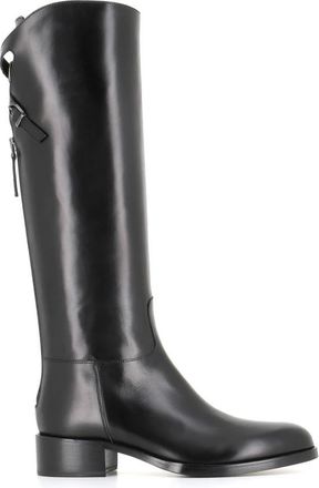 Sartore Zwarte leren laarzen met rits - Dames - Hoge Laarzen - Zwart - 39 EU - Schoenen