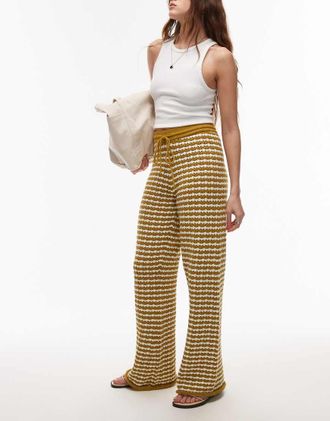 Topshop knit striped pants in mustard-Yellow
