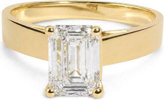 House of Brilliance IGI Certified 14K Yellow Gold 2 Cttw Emerald-Cut Lab-Grown Diamond Wide Band Engagement Ring
