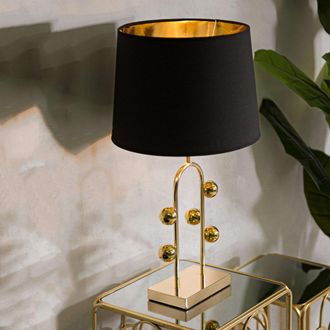 Dmora L&aacute;mpara De Mesa Babarora, Requiere 1 Bombilla, Casquillo E27, Pantalla, Oro
