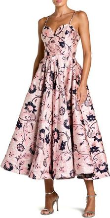 Mac Duggal Floral Brocade Sweetheart Neck A-Line Midi Dress in White Multi at Nordstrom, Size 10