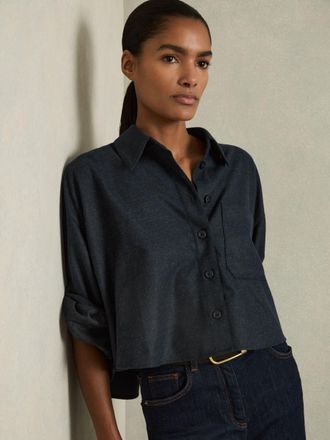 Reiss Lenny Shirt Plain, Navy Size: 16