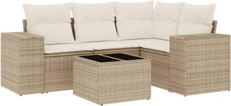 vidaXL Vidaxl - Juego De Sof&aacute;s Jard&iacute;n Con Cojines 5 Pzas Rat&aacute;n Sint&eacute;tico Beige