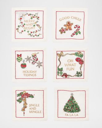 Kim Seybert Merry and Bright Embroidered Cocktail Napkins, Set of 6