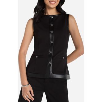 Liverpool L.A. Faux Leather Trim Detail Vest in Black at Nordstrom, Size X-Small