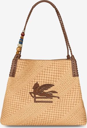 Etro Trapez-Shopper aus Bast bestickt mit Perlen