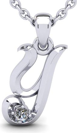 SuperJeweler Swirly Letter Initial Necklace With One Diamond, Solid Sterling Silver, 18 Inch Chain