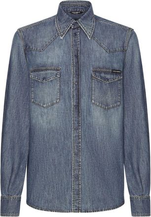 Dolce & Gabbana point-collar denim shirt - men - Cotton - 43 - Blue