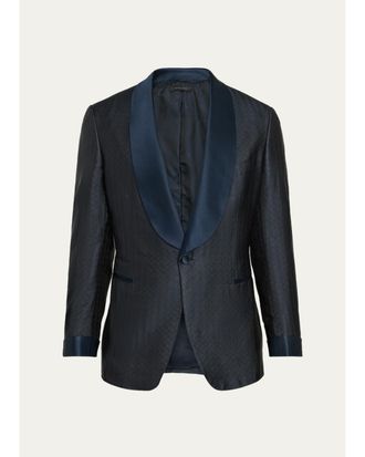 Brioni Mens Wool Jacquard Shawl-Lapel Single-Button Dinner Jacket