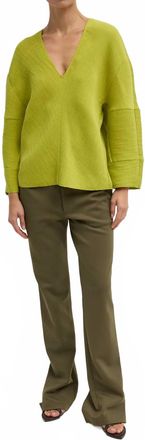 Tibi Plisse Hinged Long Sleeve Top In Pea Pod