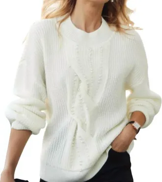 FDJ Pearl Embellished Cable Sweater In Ivory