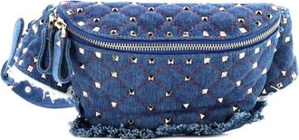 Valentino Garavani Rockstud Spike Quilted Denim belt bag - Blauw