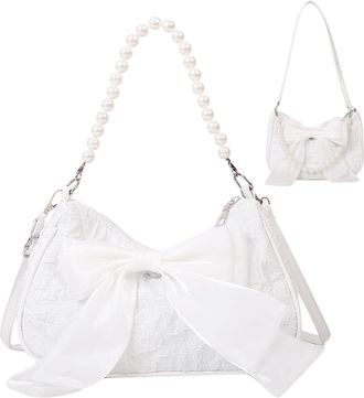 Generic DAVBNM Vintage Bow Tie Cross Body Bag, White Handbags for Women, White Crossbody Bags for Women, Handbags & Shoulder Bags, Womens Cross-Body Bag, Clut