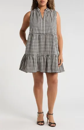 Sugarlips Plaid Gemmely Sleeveless Cotton Minidress in Black-Multi at Nordstrom, Size 3X