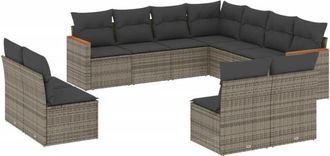 vidaXL Set De Sof&aacute;s De Jard&iacute;n 11 Pzas Y Cojines Rat&aacute;n Sint&eacute;tico Gris Vidaxl