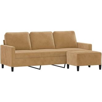 vidaXL Vidaxl - Sof&aacute; De 3 Plazas Con Taburete De Terciopelo Marr&oacute;n 180 Cm