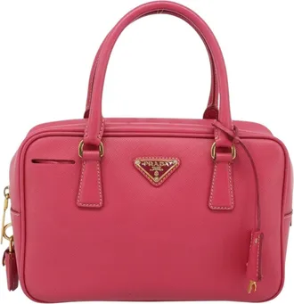 Prada Bauletto Saffiano Leather Pink Leather Handbag (Pre-Owned)