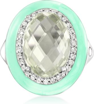 Ross-Simons Prasiolite and. White Zircon Ring With Pastel Green Enamel in Sterling Silver