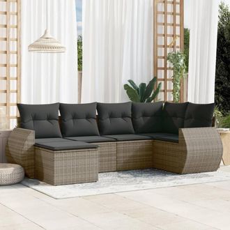vidaXL Vidaxl - Set De Muebles De Jard&iacute;n 6 Pzas Y Cojines Rat&aacute;n Sint&eacute;tico Gris