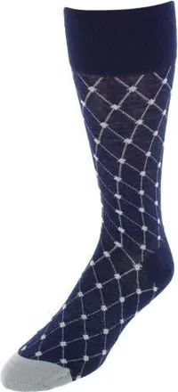 Trafalgar Store Ciel Diamon Patterned Mid-Calf Merino Wool Socks in Navy Blue And Grey at Nordstrom