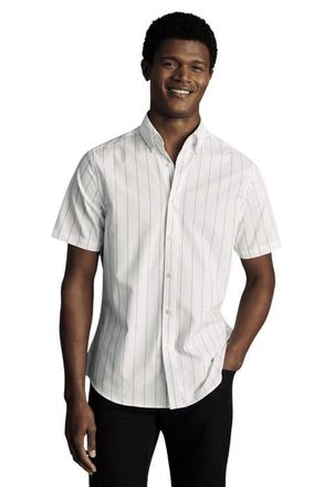 CHARLES TYRWHITT Non-Iron Stretch Poplin Slub Short Sleeve Shirt in White at Nordstrom, Size X-Large