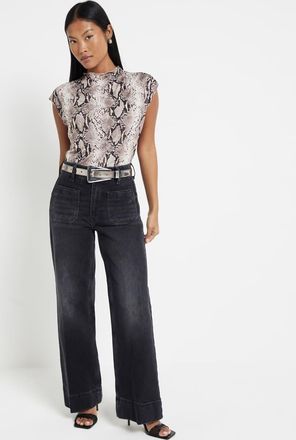 River Island Petite wide leg jeans in black