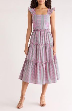 Sugarlips Valda Mixed Stripe Tiered Cotton Sundress in Pink-Green-Multi at Nordstrom, Size X-Small